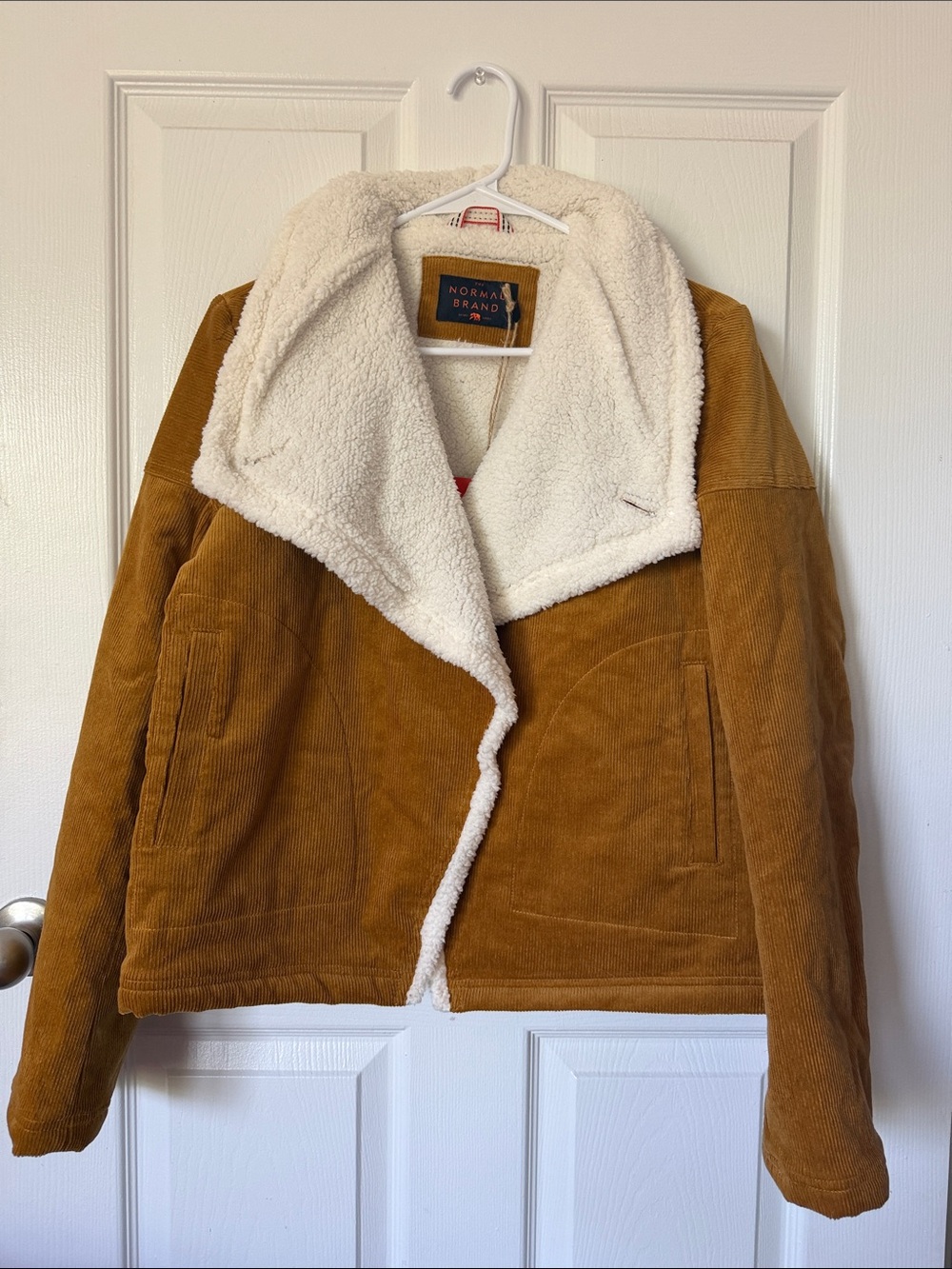 The Normal Brand Tan Corduroy Teddy Jacket with Cream Sherpa Lining